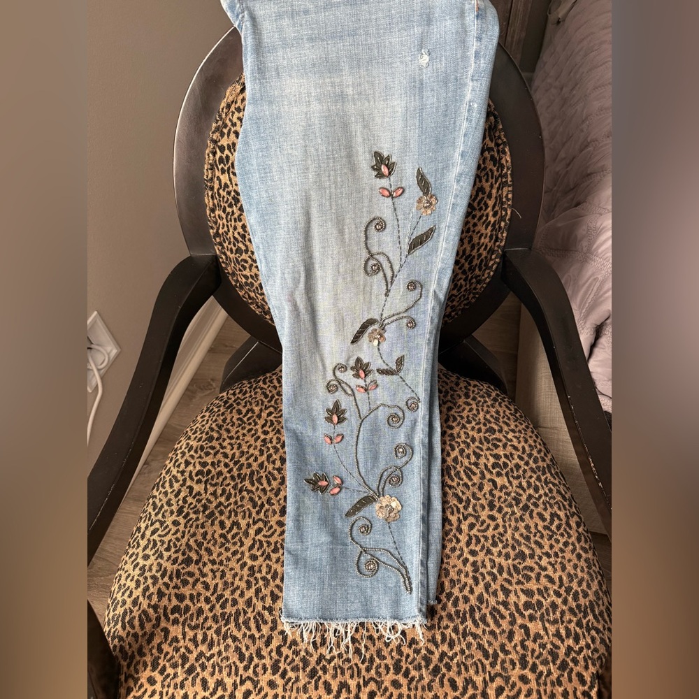Chicos Embroidered Light Blue Jeans - plus size